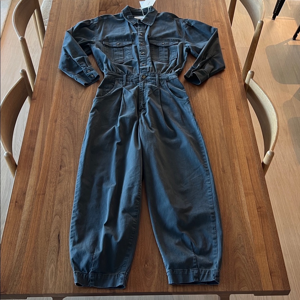 Frame Pleated Barrel Leg Jumpsuit in Slate Grey Size S